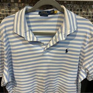 Polo by Ralph Lauren Men's Light Blue and White Striped Polo